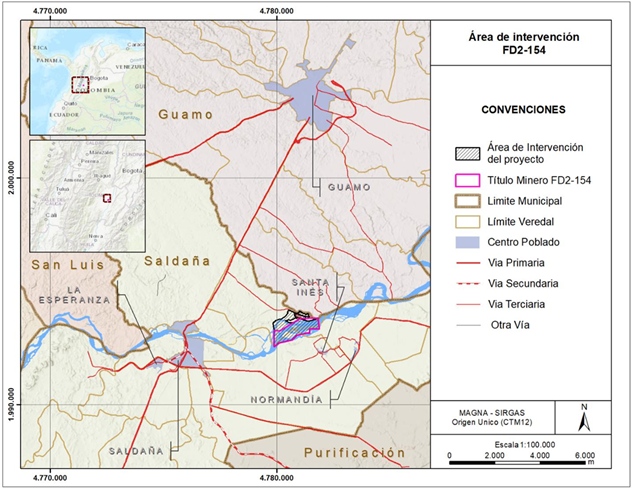 Imágen de la localización del proyecto “Explotación Técnica de Materiales de Construcción - Contrato de Concesión FD2-154”
