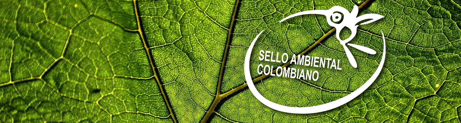 Hoja de planta con logo del sello ambiental